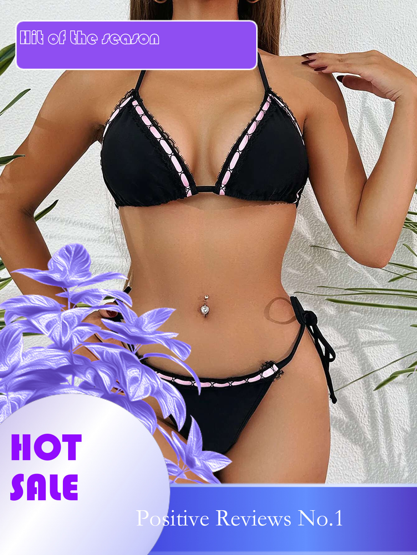 Dongdumaoyi Sexy Black Contrast Bikini Set Women Ruffles Push Up Micro Swimsuit Brazilian Bathing Suit Tie Side Thong Swimwear Biquini