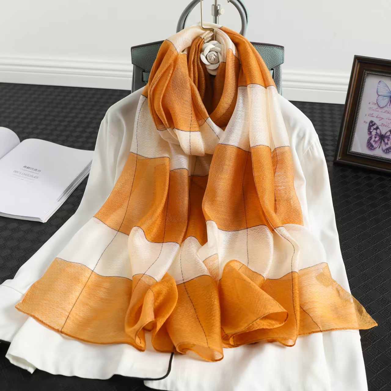 T430 autumn and winter new silk wool plaid scarf female fashion striped air conditioning shawl striped scarf