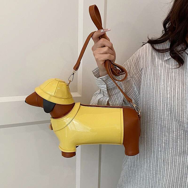 Yellow Fashion Exquisite Dog PU Barrel-shaped Shoulder Hot Trendy Super Cool Personality Crossbody Bags for Women 2025 New