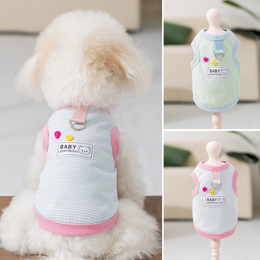 Spring and Summer Dog Thin Breathable Striped Vest Bichon Leashable T-Shirt Yorkie Cool Pullover Pet Supplies Puppy Clothes 250407