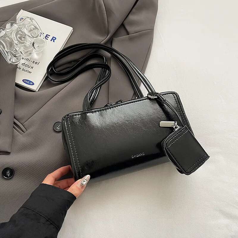 Ladies' Brown PU Leather Vintage Textured Small Women Versatile One Shoulder Underarm Bag Korean Fashion Handbag