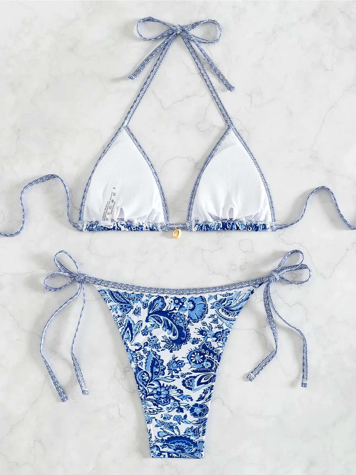 Dongdumaoyi Flower Print Two Piece Swimsuit For Women Sexy Halter Backless Bikini Set Summer Triangle Bra Beach Vacation Swimwear
