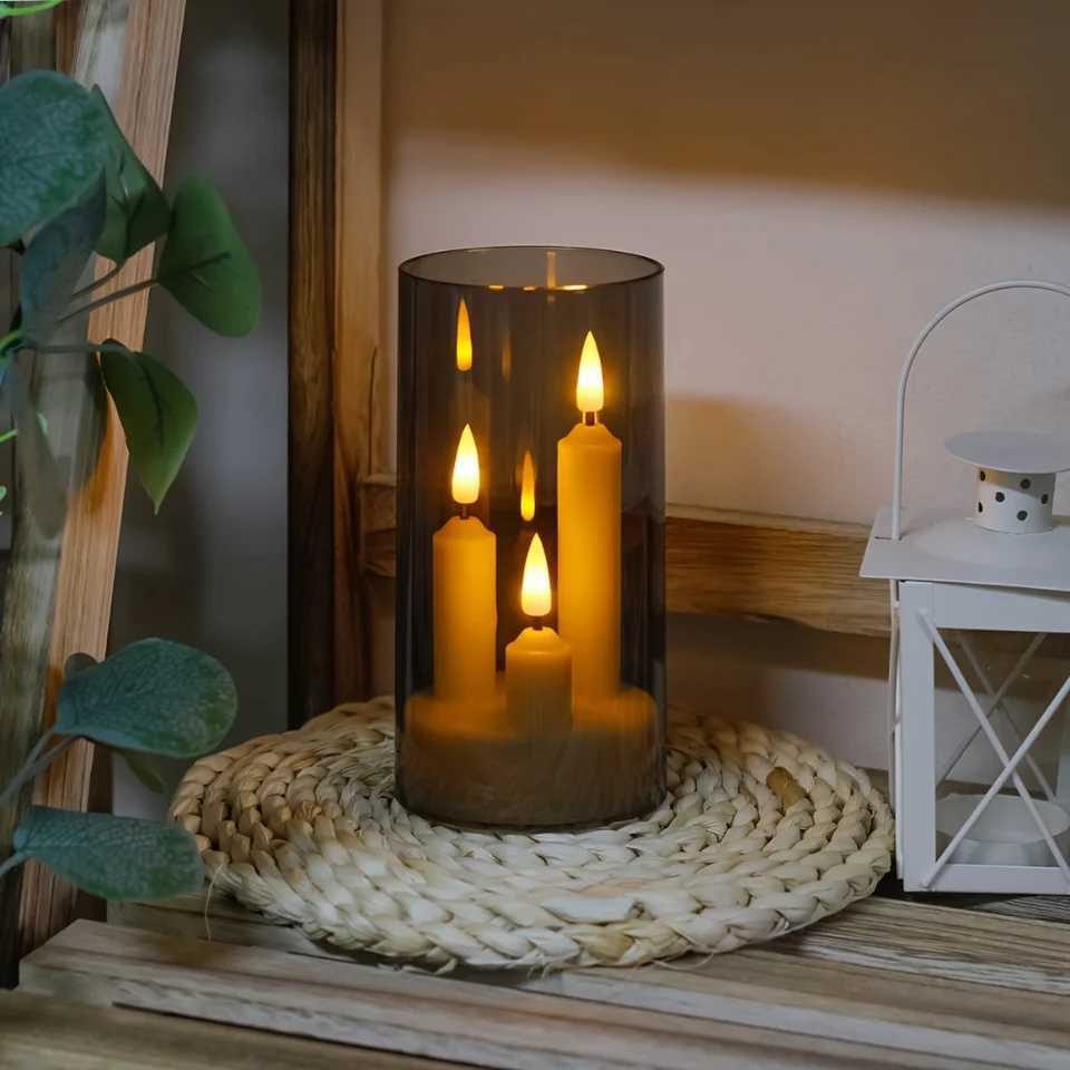 Flameless 3 In 1 LED Taper Candles With 15CM Lampshade Battery Operated Flickering Electric Window Candles For Christmas Wedding W251107