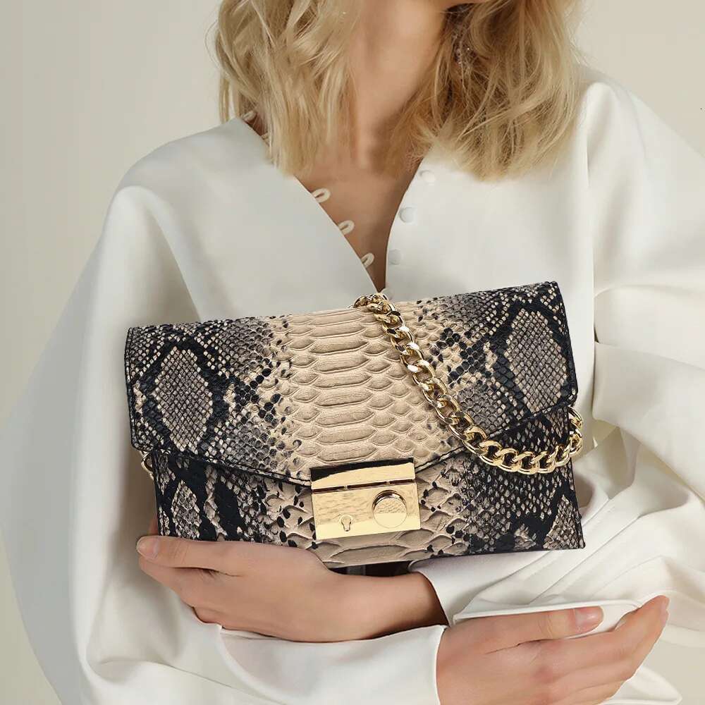 and America Europe Chain Shoulder Retro Snake Pattern Girl Armpit Bag New Ladies Handbag with Lid PU Material Metal Dec
