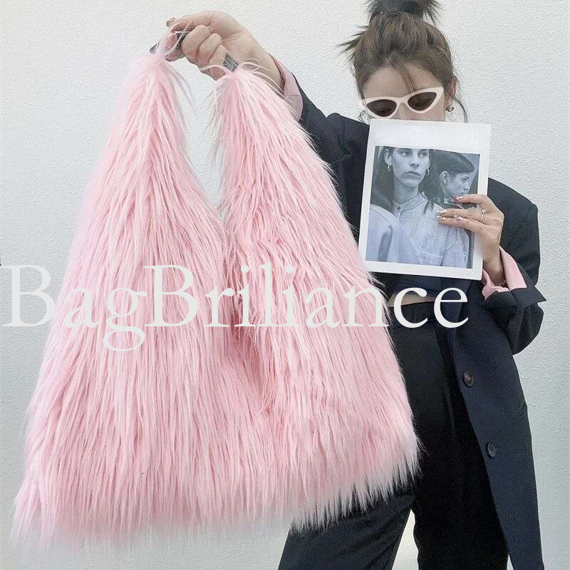 2025 Winter Soft Plush Women's Shoulder Bag Faux Fur Ladies Tote Underarm Bags Large Capacity Y2k Hot Girls Furry Handbags