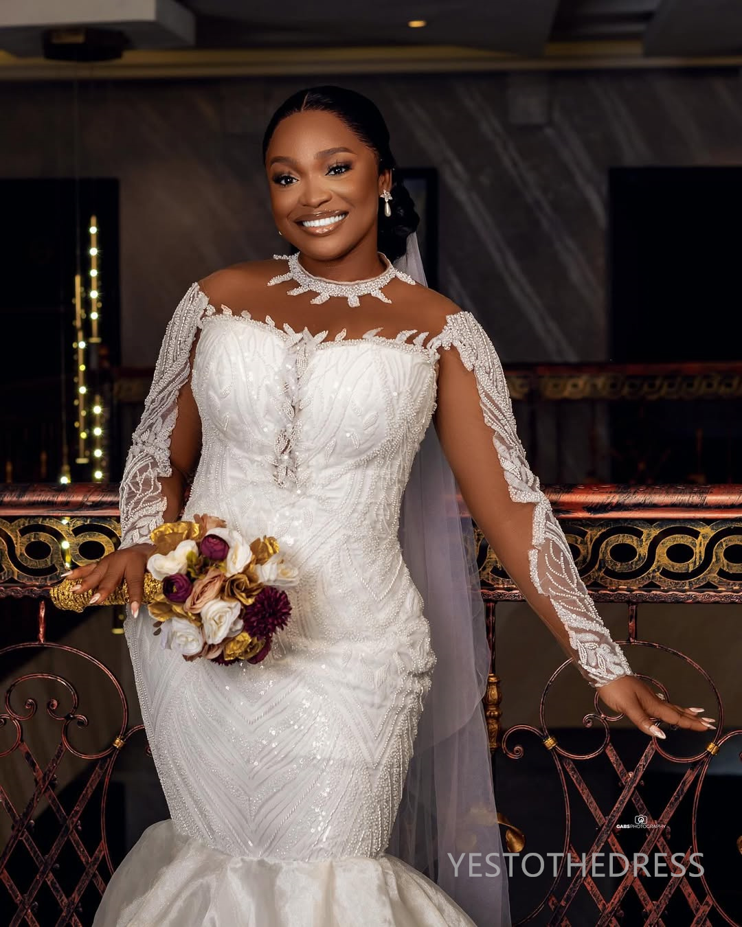 2025 Plus Size Mermaid Wedding Dress For Bride Bridal Gowns Long Sleeves Sheer Neck Long Sleeves Beaded Lace Tiered Tulle Wedding Gowns For African Bl