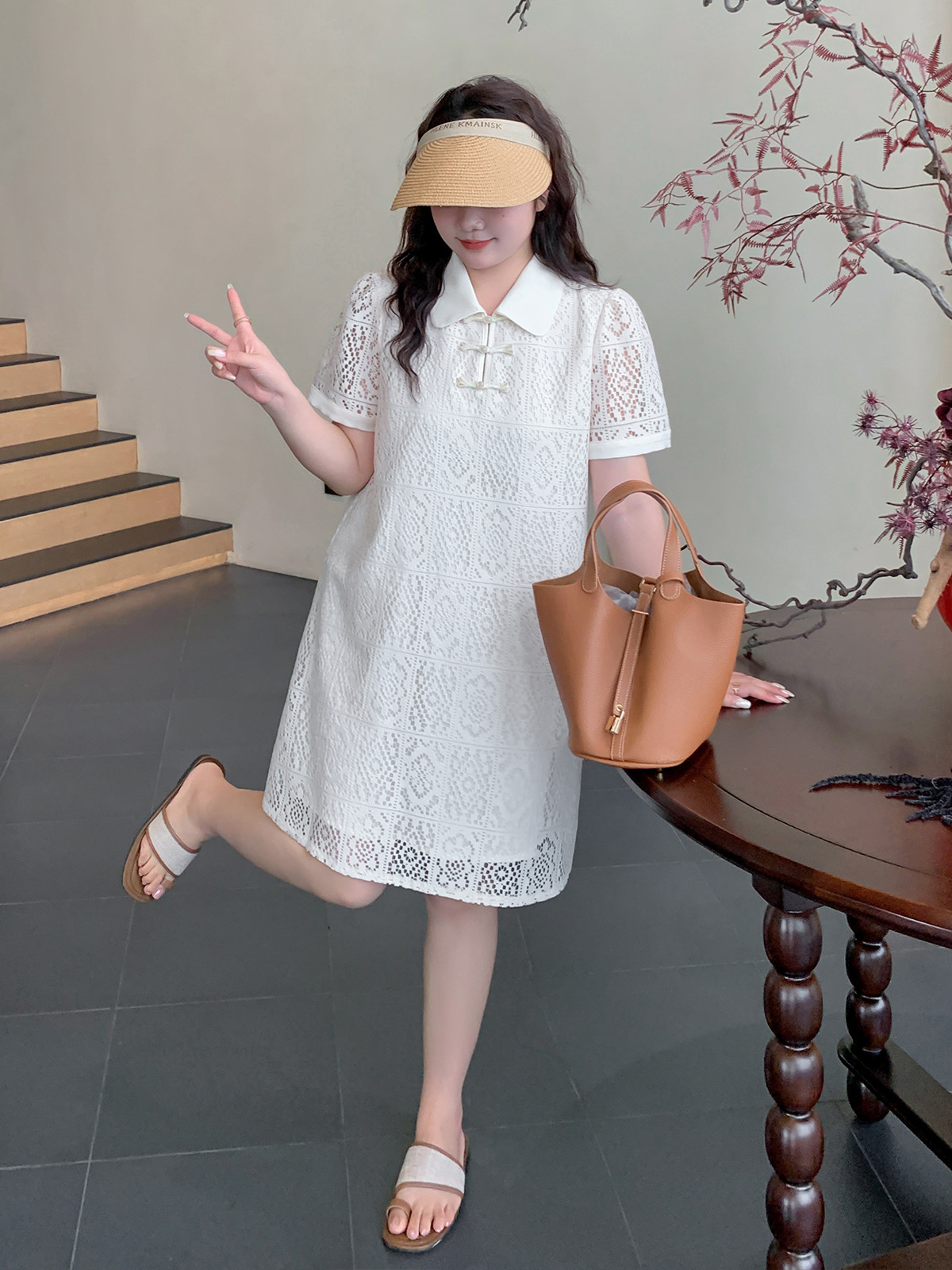 K3200 High quality plus size women's national style retro short dress small A version lace fat girl petite