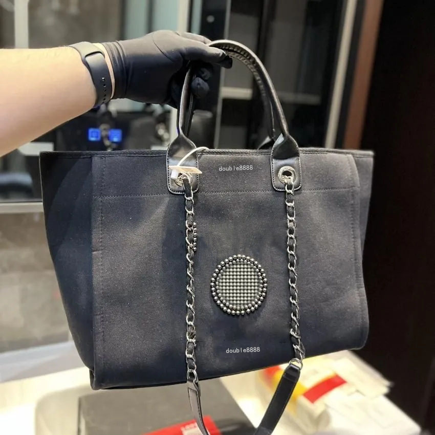 designer pearl Handbags Summer Beach Tote Bag Shoulder Bags Glitter Office Bag Quality Classic Woman Canvas Bags with Button Retro Ladies Luxurious Bag crossbody