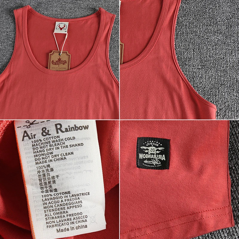 Summer American sleeveless O-neck solid color T-shirt mens fashion 100% pure cotton washing leisure sports fitness vest 250403