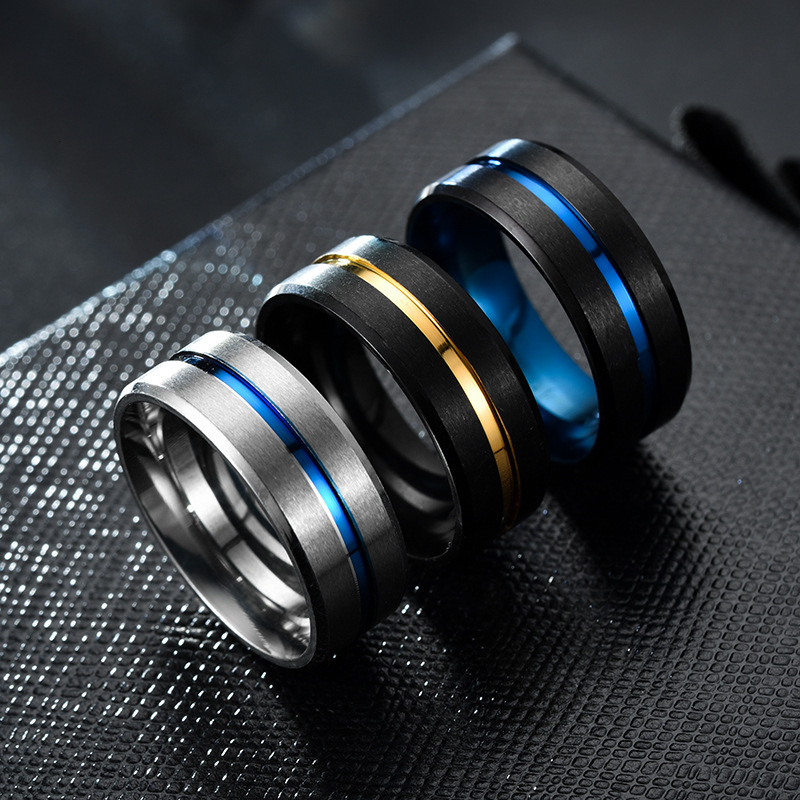 Fashionable two-color brushed stainless steel ring for men