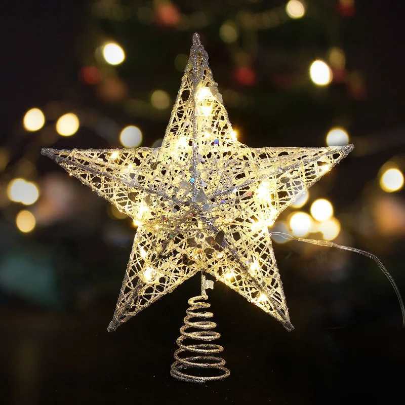 Star Tree Topper with 20 LED Lights String Metal Silver/gold Lighted Treetop Ornament Battery Operated for Christmas Tree Decor W251107