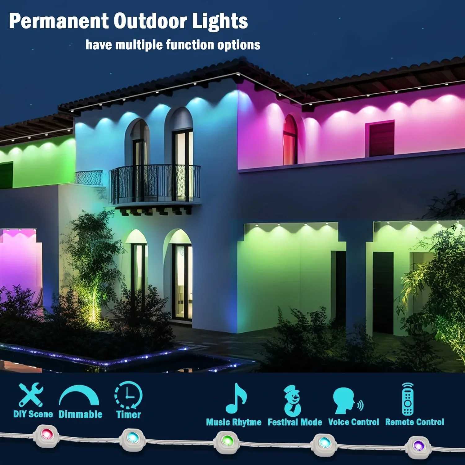 MIMIRGB Eaves Lights Permanent Outdoor LED Light String Strip APP Smart DlY Auto Scene Lighting Effects Christmas Holidays Decor W251107