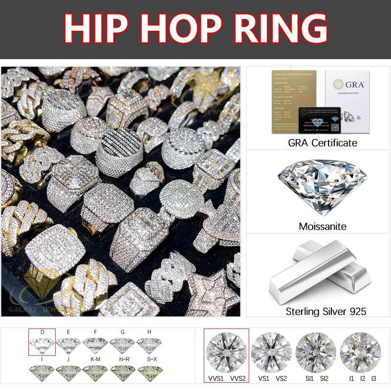 Custom Baguette M Initial Letter Ring Iced Out Vvs Moissanite Diamond 925 Sterling Silver Rappers Moissanite Hip Hop Ring