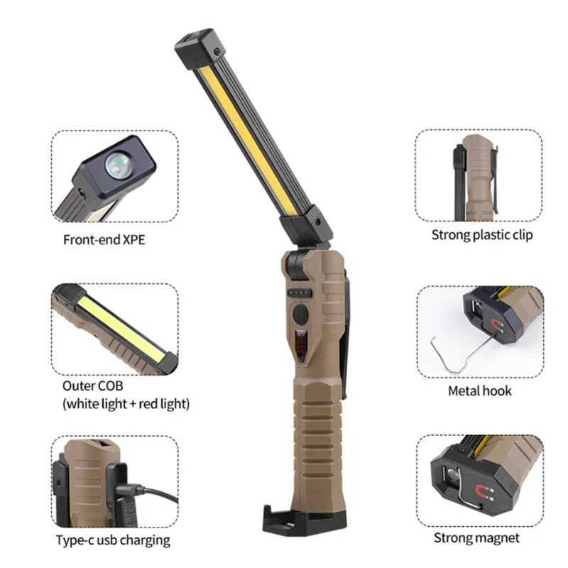 USB Rechargeable LED Work Light 1000 Lumens COB Lantern with Power Capacity Indicator Handled Flashlight for Outdoor Car RepairW251106