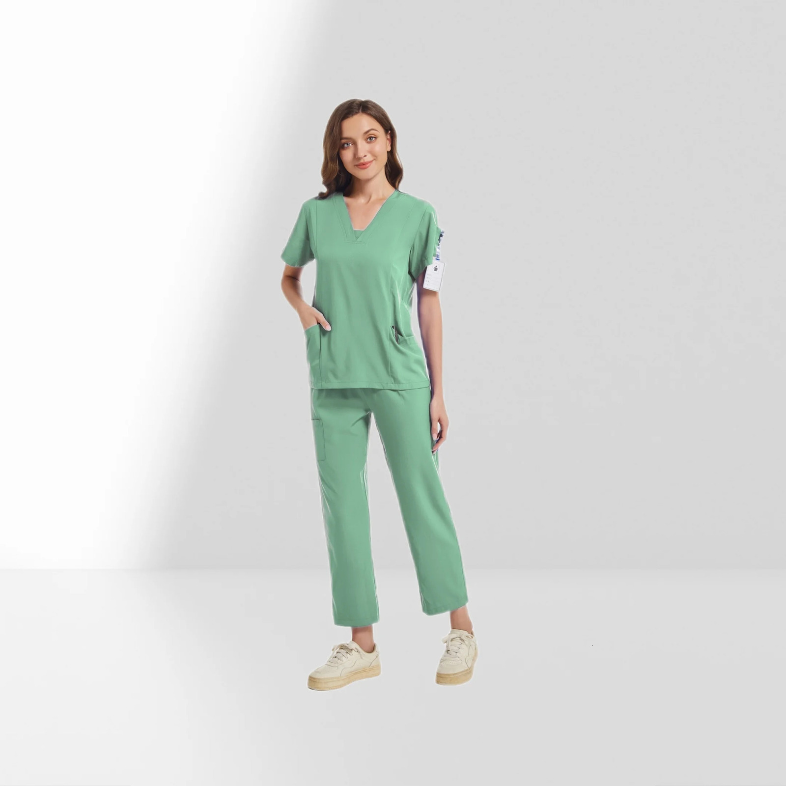 Multicolour Jogger Suit Nurse Scrubs Set Clinical Clothes Doctor Nursing Uniforms Short Sleeve V-neck Tops Pocket Pants 250402