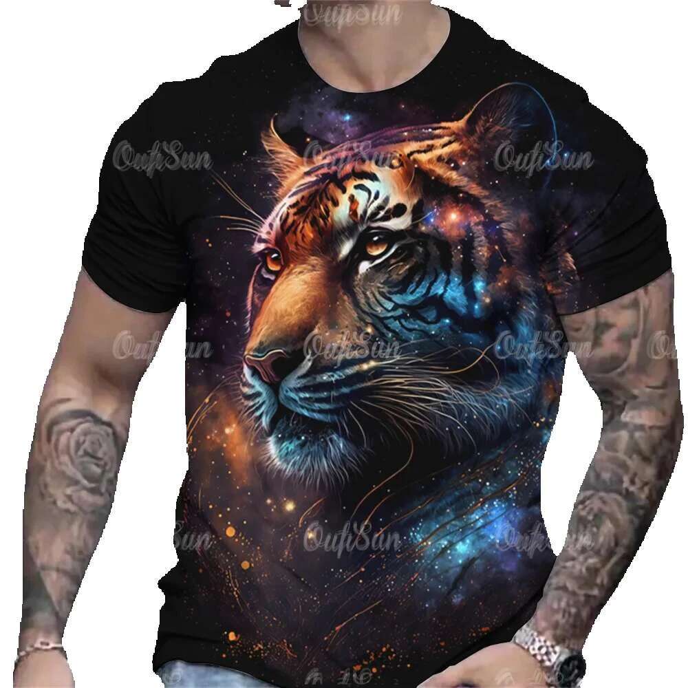 3D animal printed tiger summer short sleeved sweater oversized casual T-shirt top men's clothing