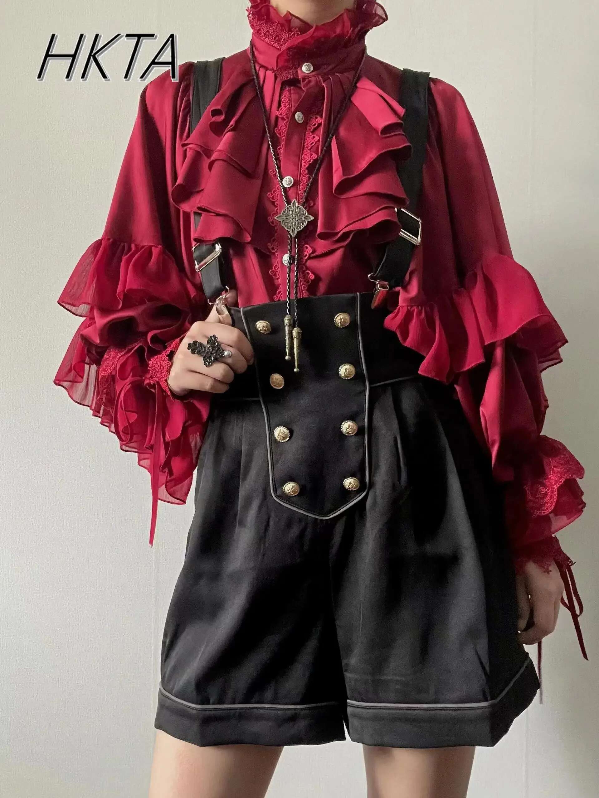 Gothic Style Batwing Sleeve Shirt Women Lolita Loose Spring Autumn Ladies Elegant Red And Black Top Solid Color Blouse