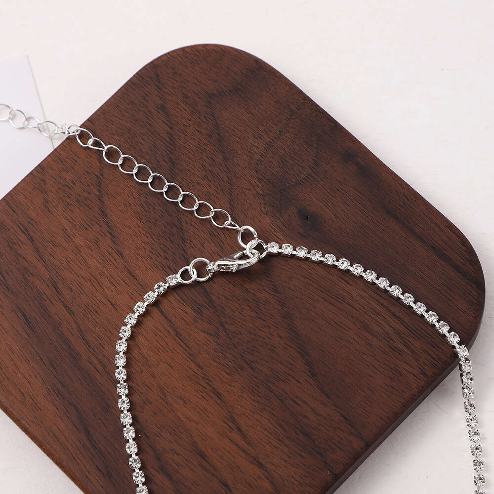 Dia inlaid sier pendant earring set, personalized, light style, trendy, collarbone chain, exquisite NEW women's accessories