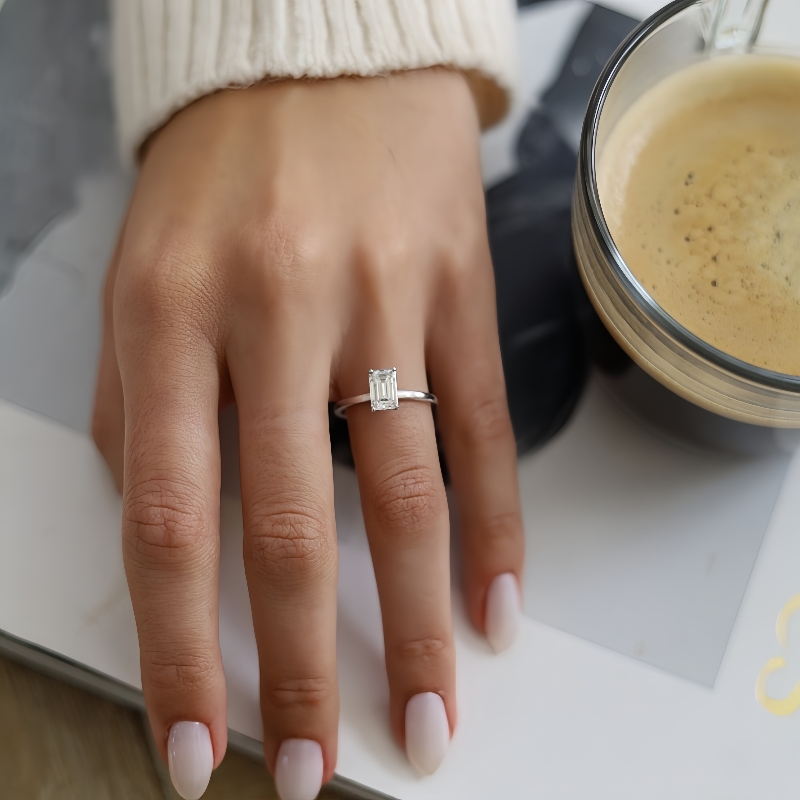 Jewelry Platinum 950 14K White Gold 1.0 Carat Emerald Shape IGI Certificate Lab Diamond Solitaire Engagement Ring For Women Gold Ring