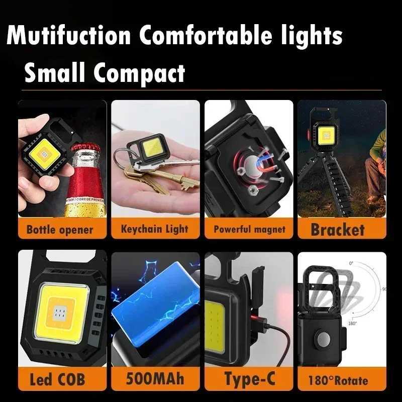 Heinast Mini LED Flashlight Magnetic COB Outdoor Camping Pocket Work Light 800 Lumens USB Rechargeable 7 Modes SpotlightsW251106