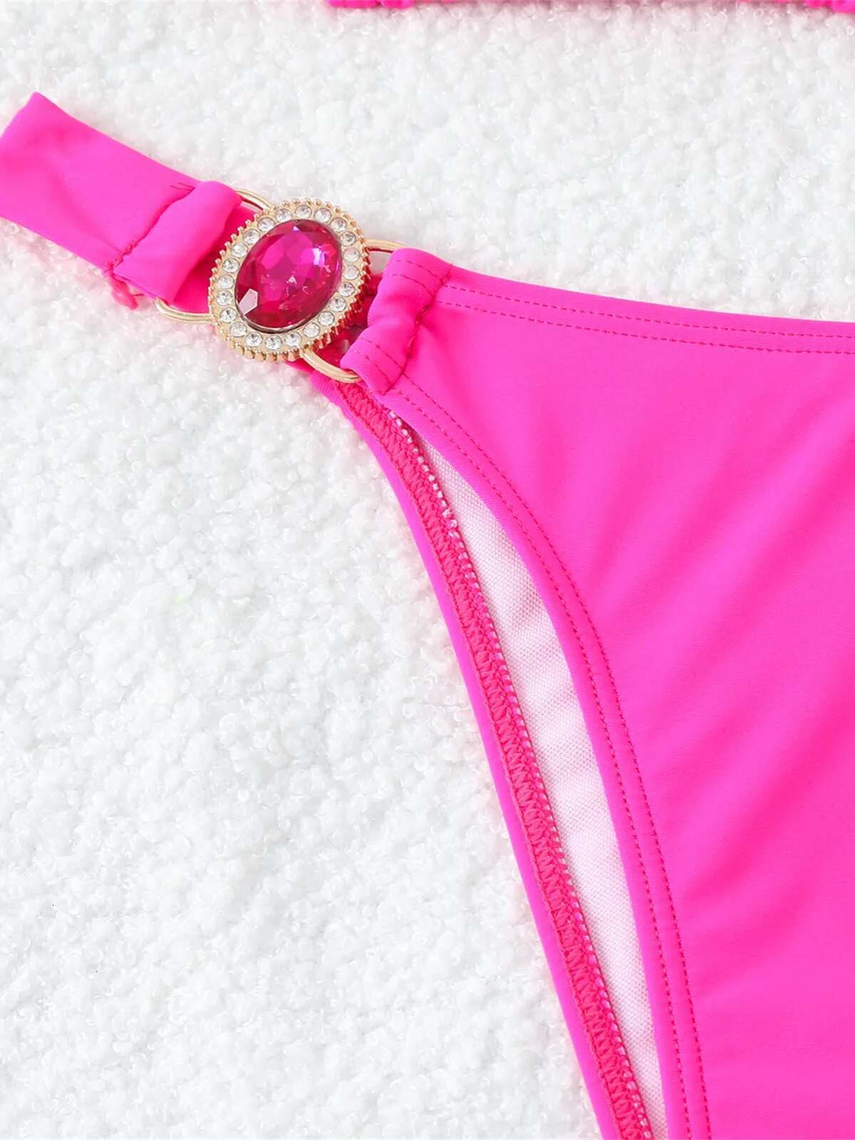Dongdumaoyi Luxury Rhinestone Bikini Women Sexy Hot Pink Push Up Diamond Thong Swimsuit Brazilian Cut Out Bathing Suit Micro Swimwear