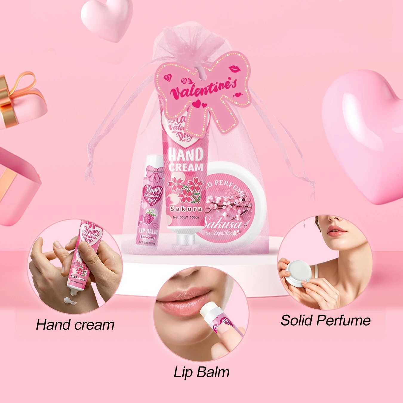 Gift set 20 pieces/box Bulk thank you gift assembly distribution lipstick hand cream perfume Pink gift bag and butterfly card W250407