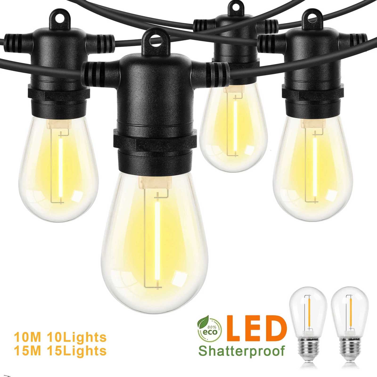 50FT S14 LED Garland String Lights Outdoor Dimmable connectable Shatterproof Fairy Hanging Light For Garden Balcony Decoration W251107