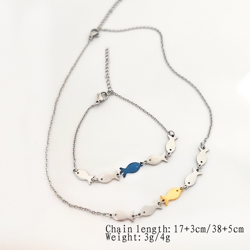 New Blue Fish School Upstream Inspiration Pendant Titanium Steel Bracelet Necklace Gift Jewelry
