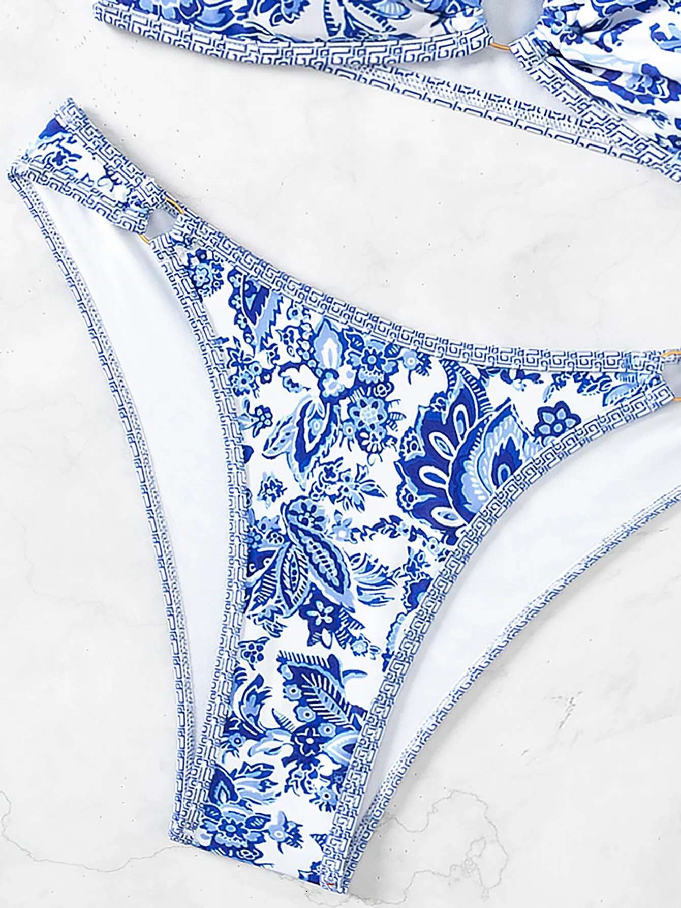 Dongdumaoyi Sexy Bandeau Bikini Mujer Women Front Ring Hollow Out Push Up Bra Thong Swimsuit Red Floral Print Bathing Suit Swimwear
