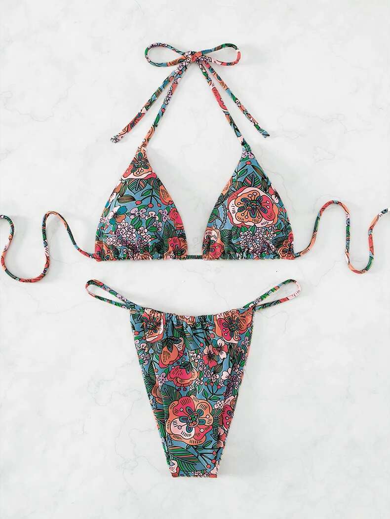 Dongdumaoyi Sexy Floral Bikini Women Swimsuit Female Micro Thong Bikinis Set Brazilian Cut Out Push Up Bathing Suit Swimwear Biquini
