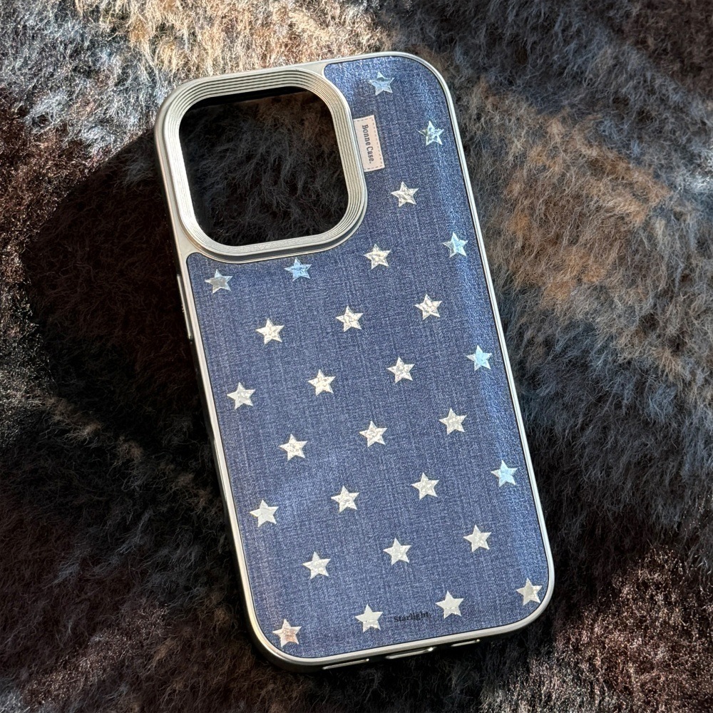 Minimalist Denim Star Phone Case Compatible with iPhone 17/16 Pro Solid Color Protective Cover iPhone 15/14
