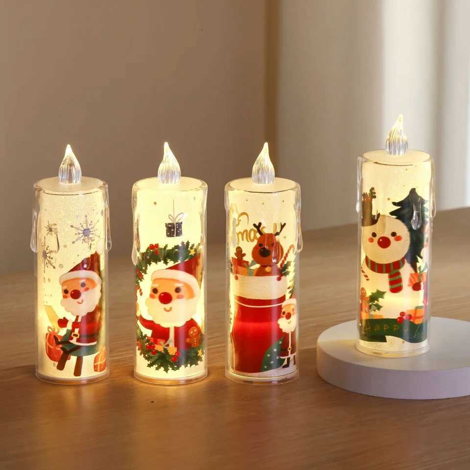 4pcs LED Crystal Transparent Candle Electronic Candle Light Christmas Atmosphere Light Childrens Gift Bedroom Nightlight W251107
