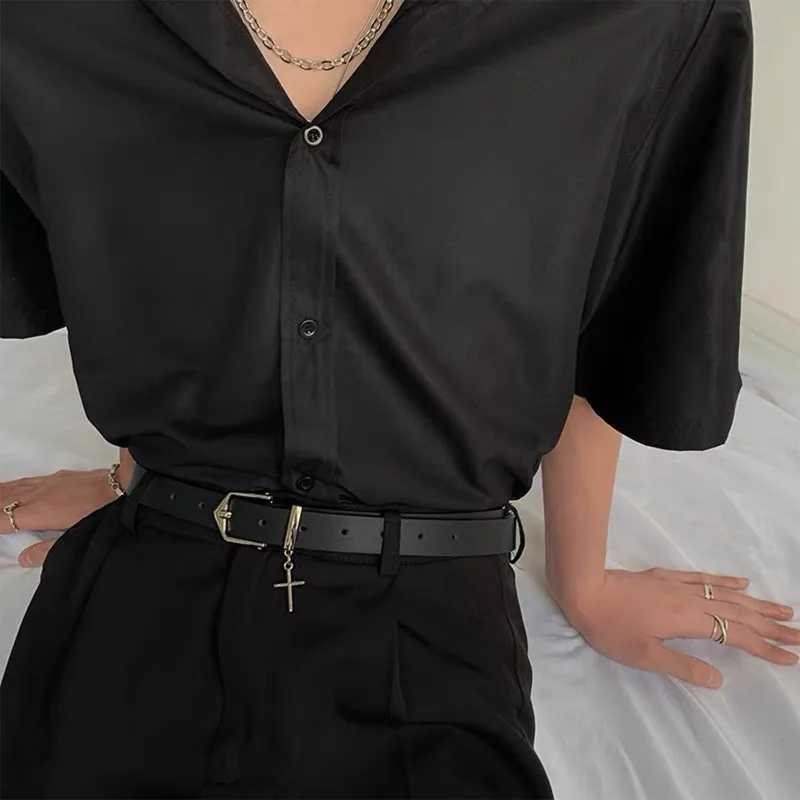 Fashion Cross Pendant Black PU Leather Belts Metal Pin Buckle Belt for Women Men Punk Hip Hop Waistband Jean Pants AccessoriesT251107