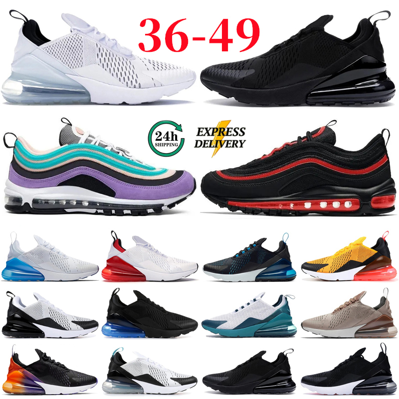 Designer Shoes 270s 270 Running Shoes Mens Womens Sneakers 97 97s Triple Black White Grey Gym Red Bubble Shock Absorption Walking Jogging Trainers Big Size 36-49