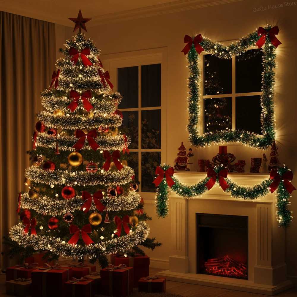 Christmas Christmas Garland with LED Lights 2M Artificial Rattan Wreath for Xmas Tree Ornaments Indoor Outdoor Home Party Holiday Decor Y251106