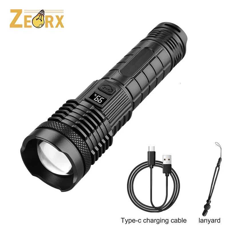 Rechargeable Flashlight with 1800 Lumens LED Display Adjustable Focus 5 Modes IPX4 Waterproof Portable Torchs for OutdoorW251106