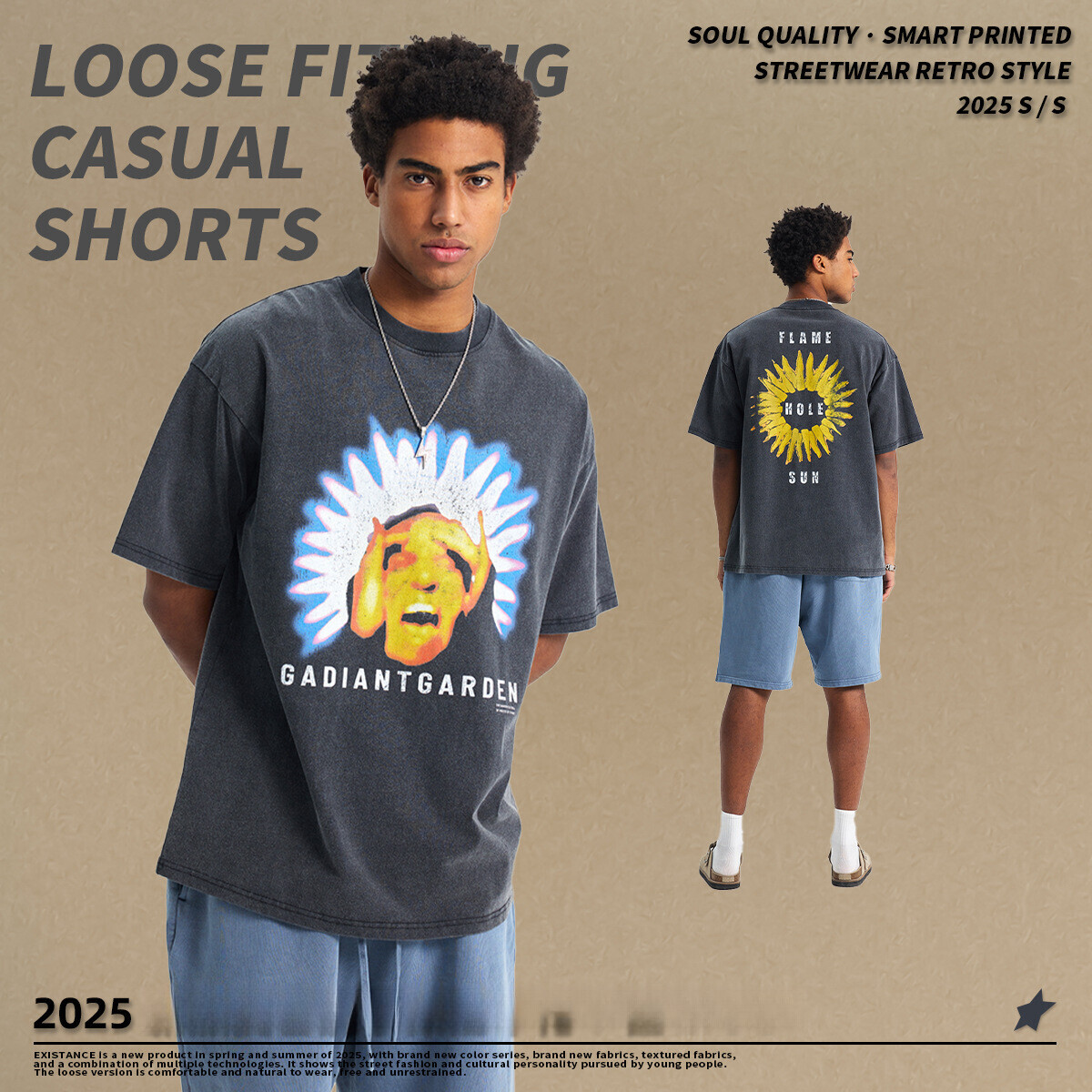 2025 Spring/Summer New Product: Washed and Used High Street Trendy Brand Men's White Ink Digital Direct Spray Printed Short Sleeve T-shirt for Me