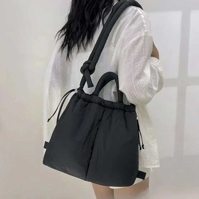 Casual Nylon Padded Tote Bag er Soft Puffer Women Shoulder Crossbody Bags Simple Vintage Large Capacity Handbags 2024250403