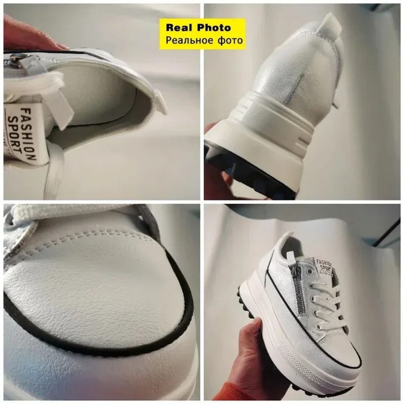 Koznoy 7cm 2024 Genuine Leather Women Platform Wedge Fashion Sneakers Lace Up Shoes Vulcanize Chunky Sneaker Ladies Fashion 250402