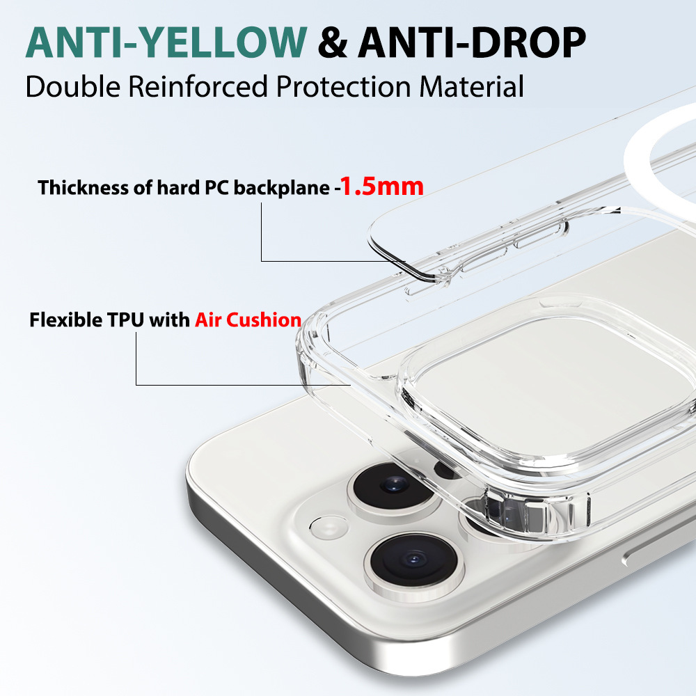 Magnetic Transparent Phone Cases for iPhone 17 Pro Max Air iPhone 16 Plus with Slim Military Grade Drop Protection Rugged Shockproof Protective Cell P