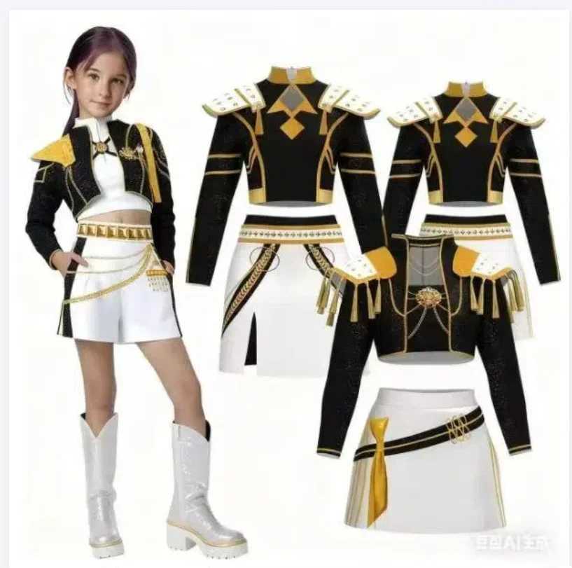 Girls Rumi Zoey Mira Cosplay KPop Demon Hunters Cosplay Costume Children Black Golden Suit Halloween Huntrix Role Playing Outfit W251107