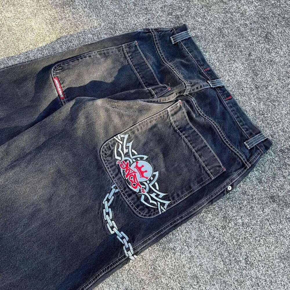 JNCO hip-hop loose jeans men's Gothic high waist wide leg pants streetwear