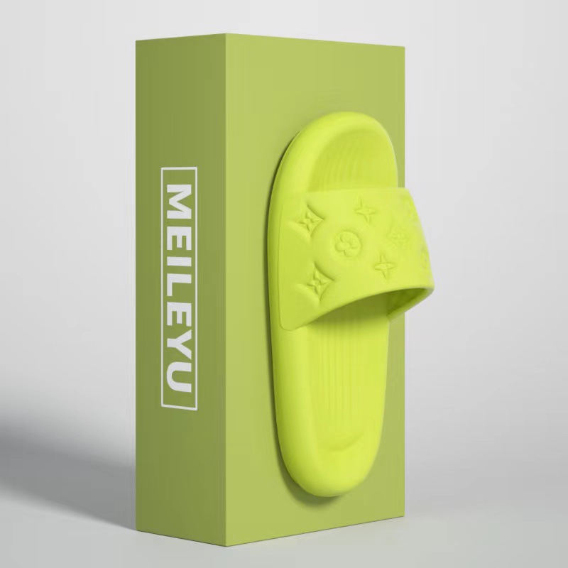 2025 summer ultra soft comfortable home and bathroom flat slippers couple printed sandals for women anti slip fluorescent green