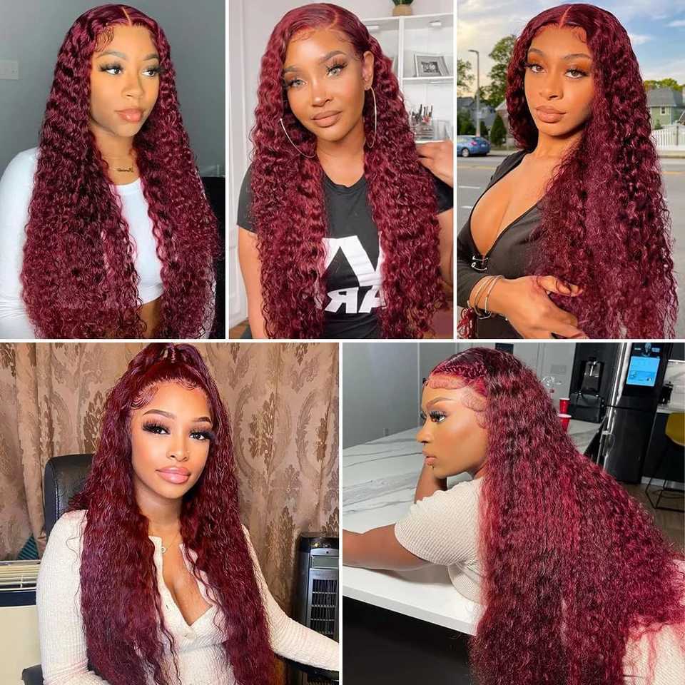 Red Wine 8 34 Inches Deep Wave 200 Density 13x4 99J Burgundy Lace Front Wig Brazilian HD Glueless Lace Frontal Human Hair Wig W251107
