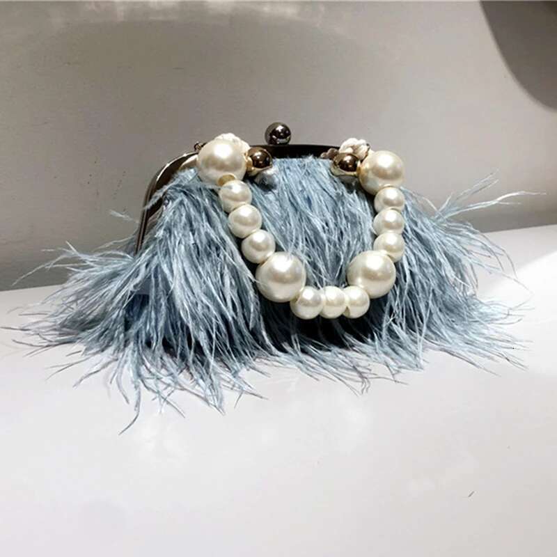 Feather Handbag Evening Crossbody Pearl Snake Chain Shoulder Bag Women Bags Design Party