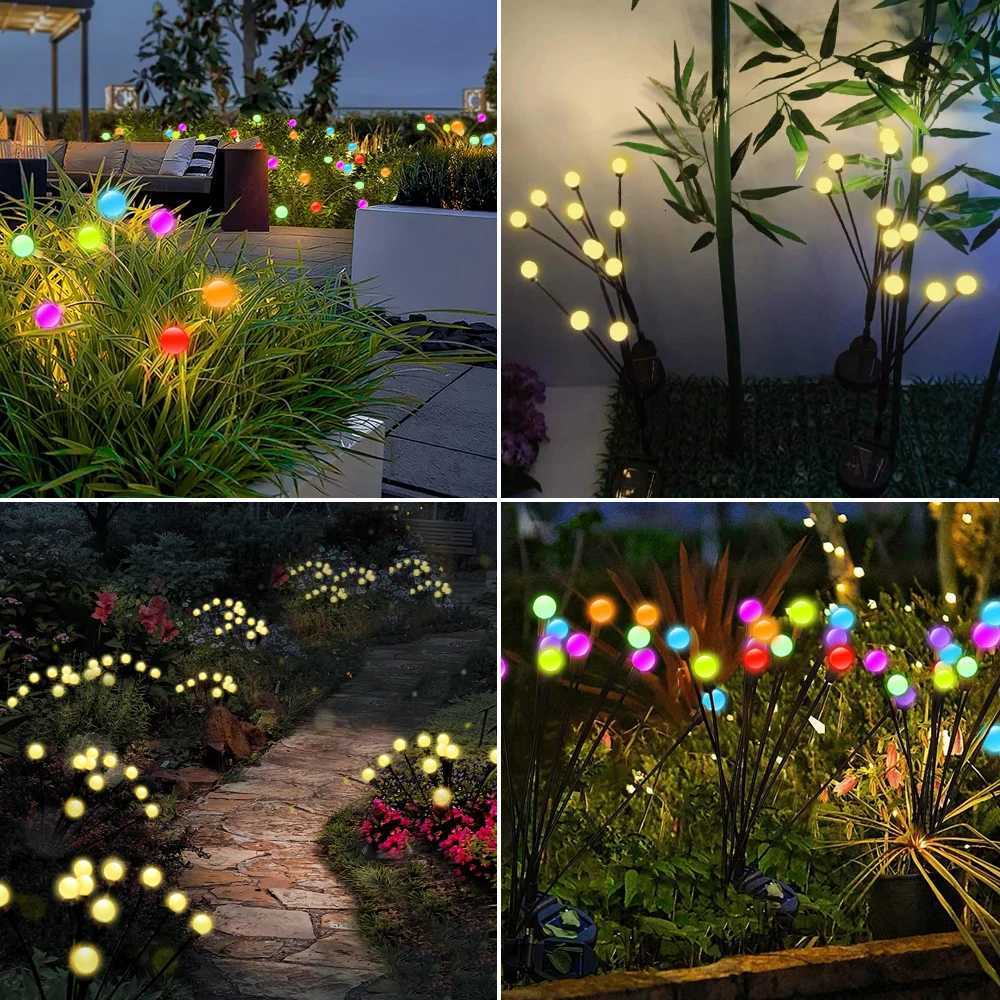 8/10 LED Outdoor Solar Firefly Lights Warm White RGB IP65 Waterproof Garden Starburst Light for Garden Path Yard Patio Landscape W251107