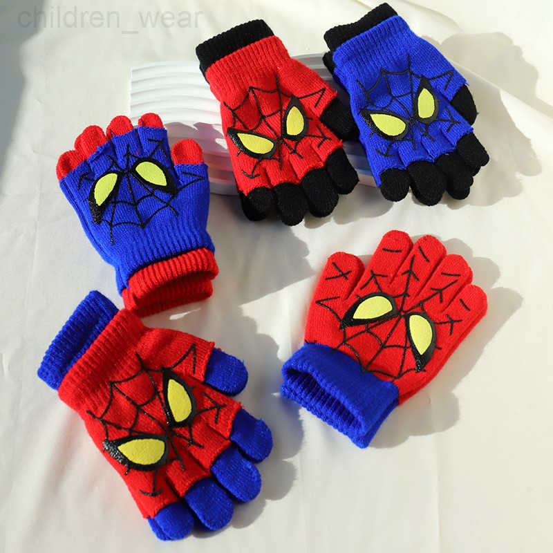 Disney Childrens Gloves Cartoon Marvel Spider-Man Warm Hand Protection Gloves for 6-12 Year Olds Baby Elementary School Students Half-Finger Gloves H2