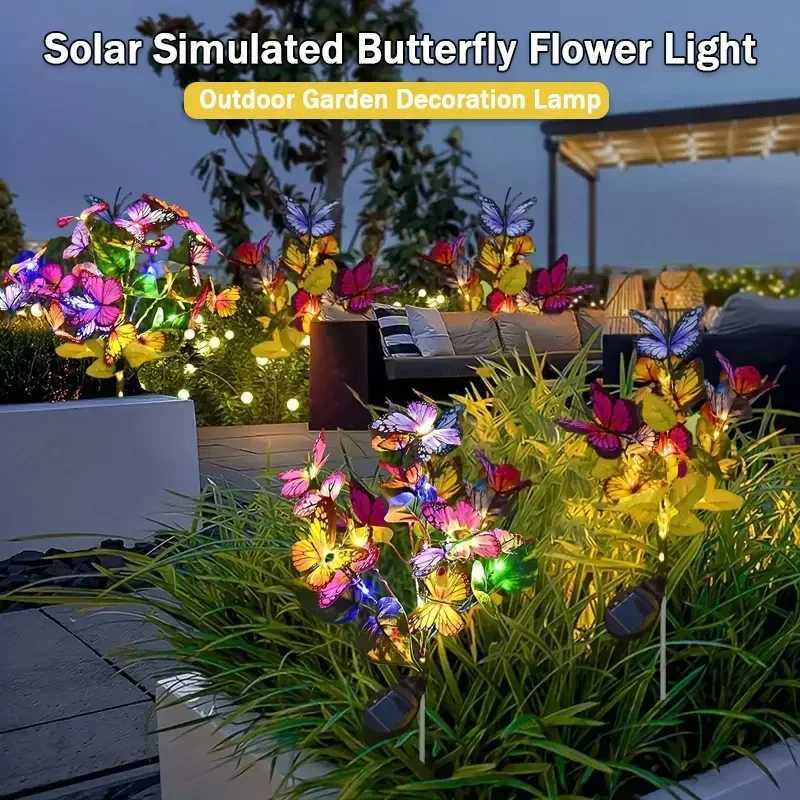 LED Solar Garden Lights Outdoor Solar Butterfly Flower Tree Lights Waterproof for Outdoor Garden Path Atmosphere Roof Decoration W251107