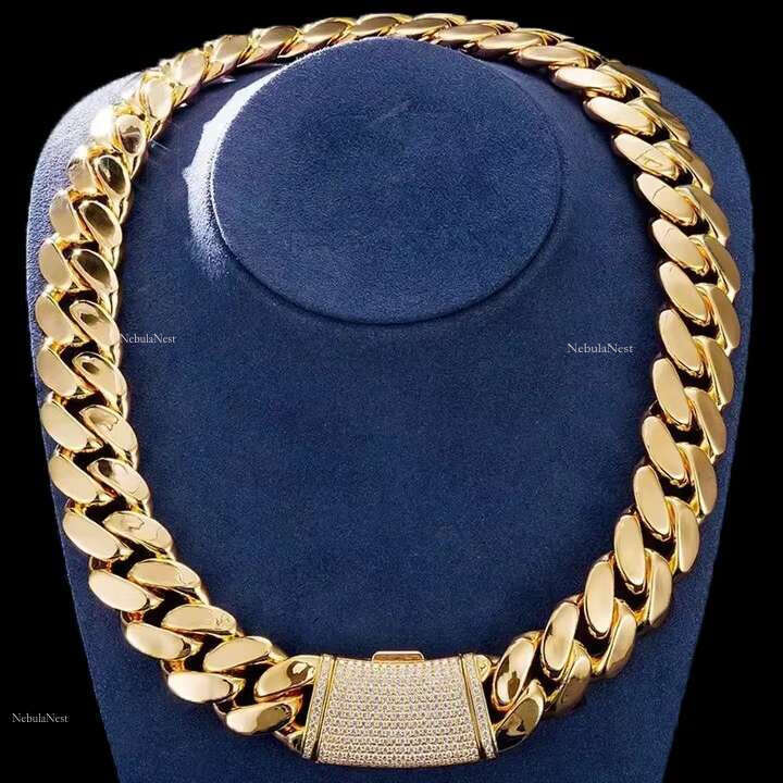 All Size 8mm 10mm 18mm Chain Plain Sier Moissanite Clasp Gold Plated Miami Cuban k