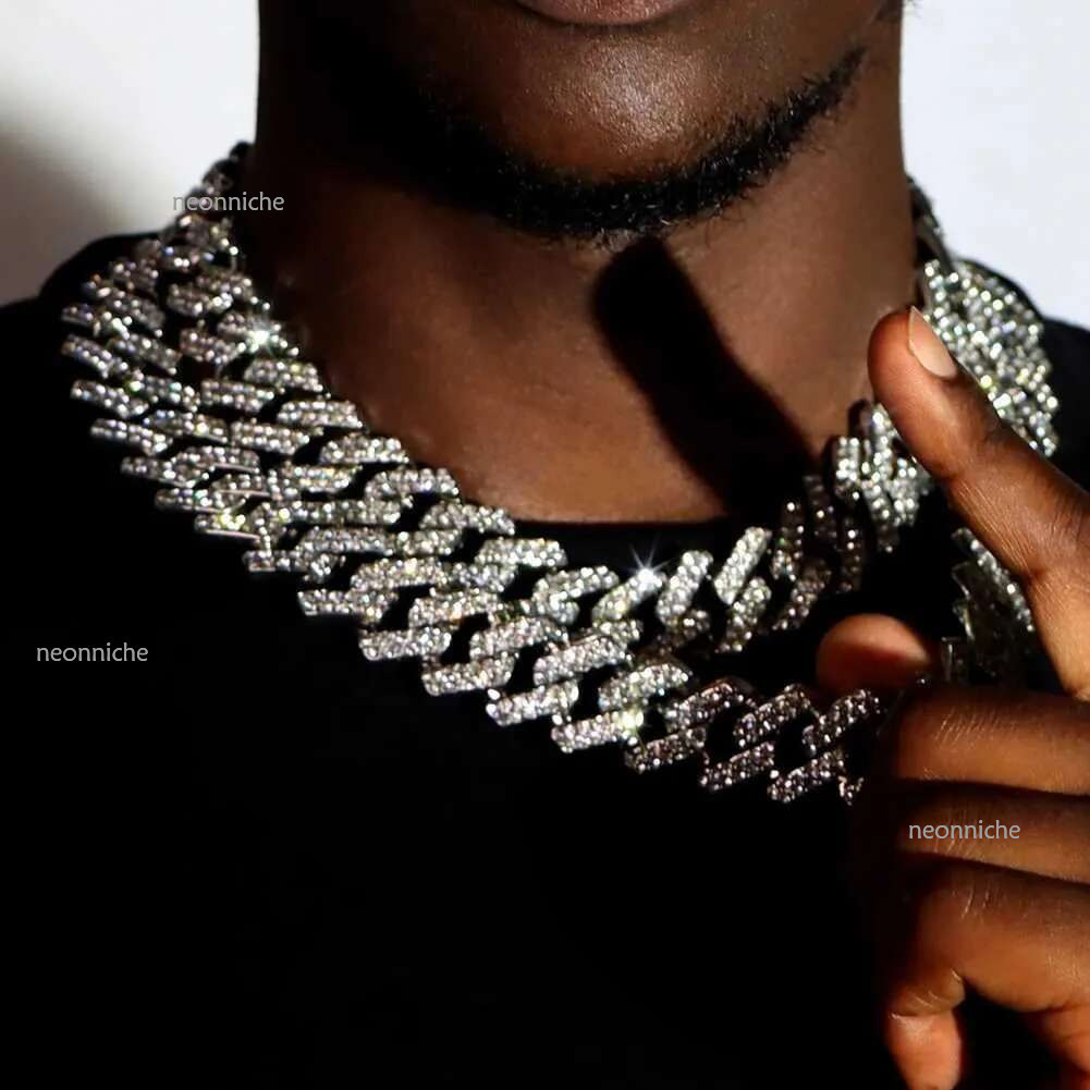 14/20MM Punk Hip Hop Iced Out Rhies Chain For Men Women Bg Crystal Prong Cuban k Choker Necklace Jewelry GiftX240919